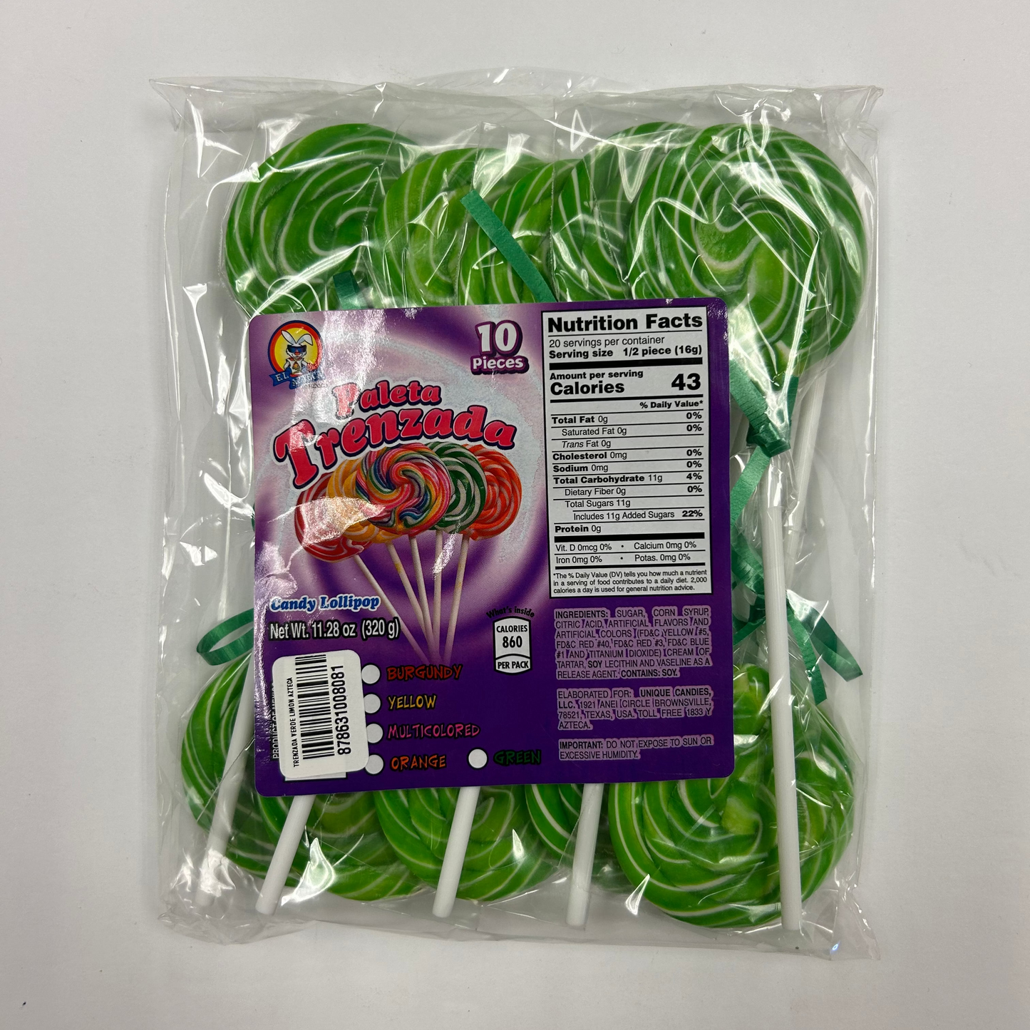 Azteca Paleta Trenzada Verde 10pz