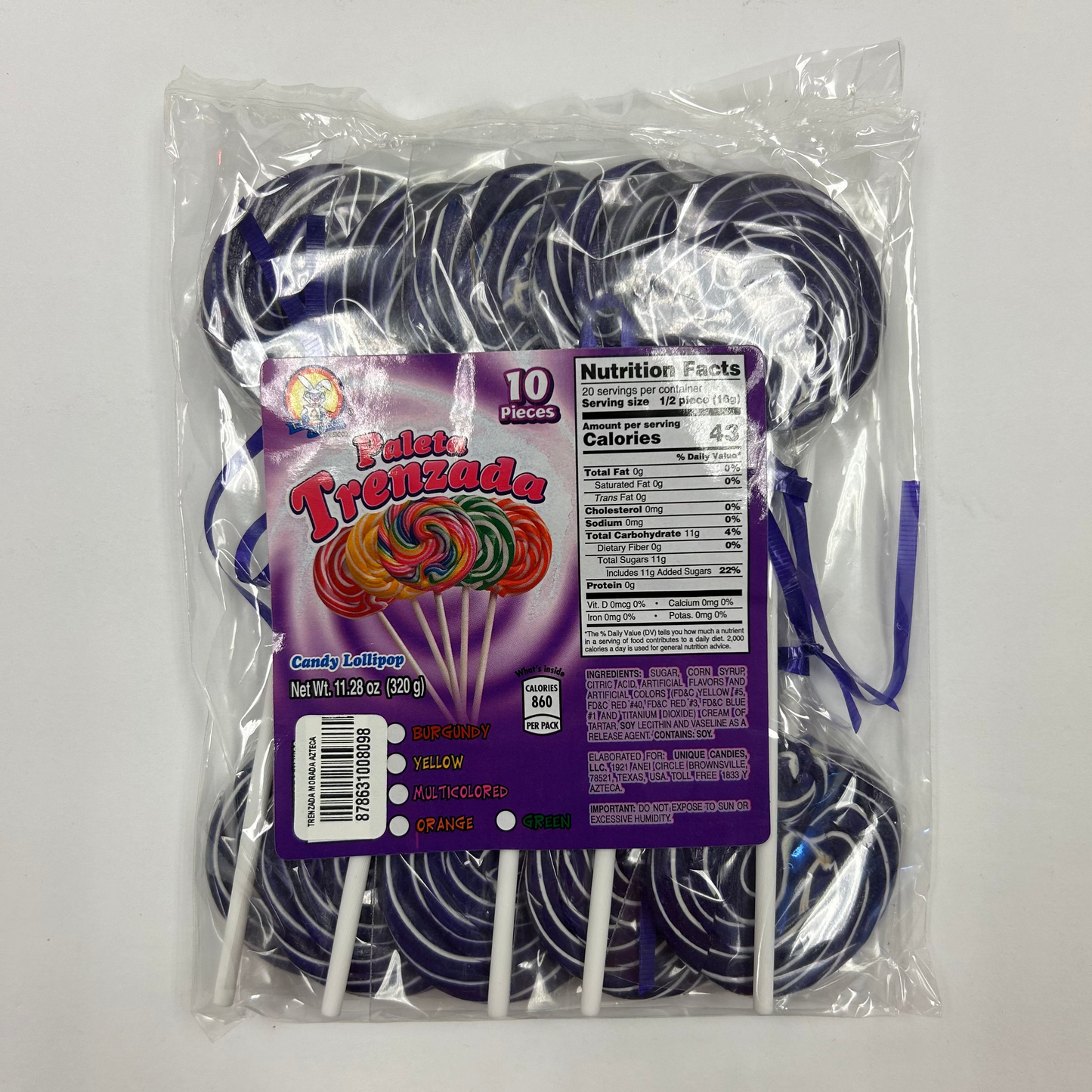 El Azteca Paleta Trenzada Azul 10pz