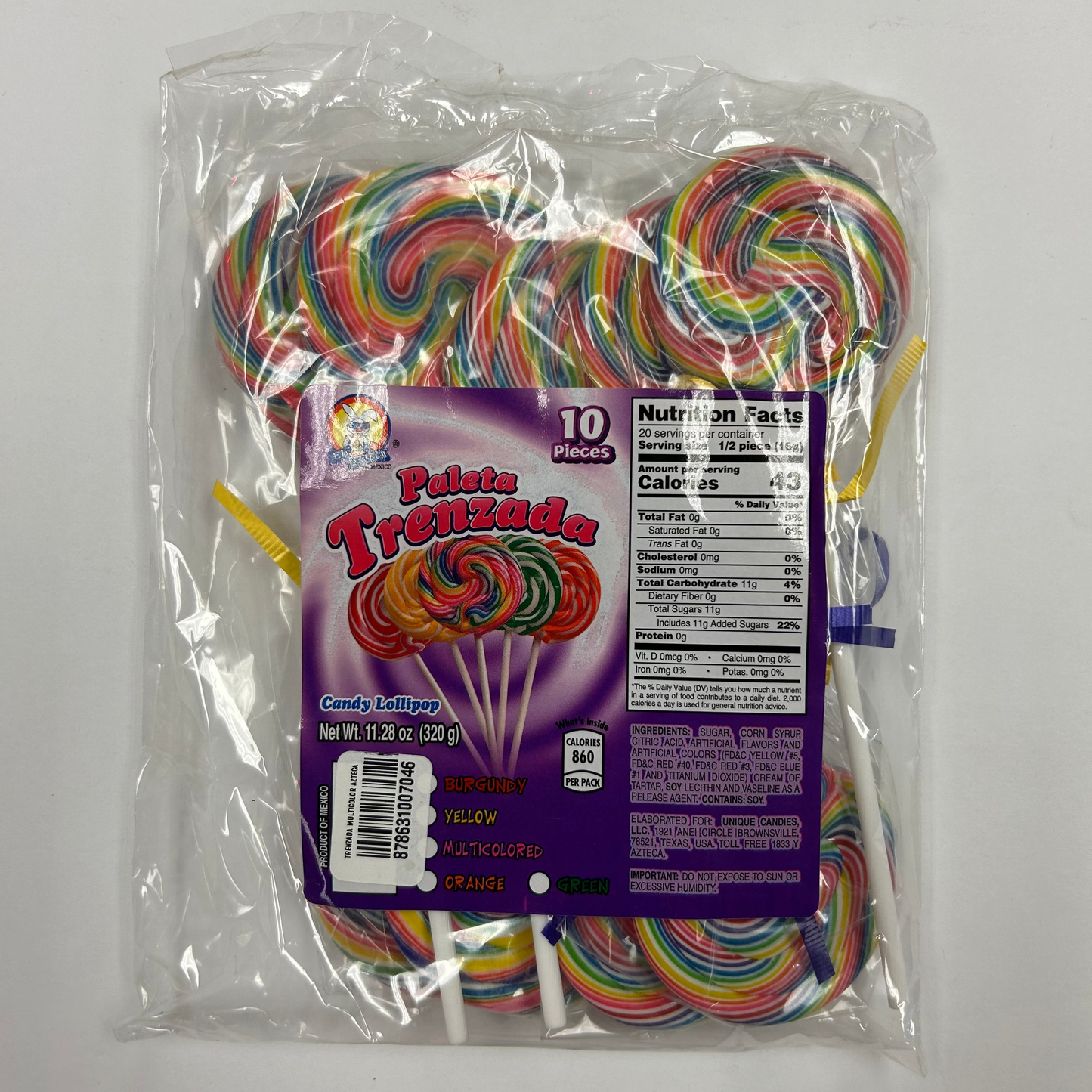 Paleta Trenzada Multicolor 10pz